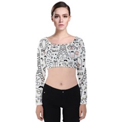 Big Collection With Hand Drawn Objects Valentines Day Velvet Long Sleeve Crop Top by Bedest