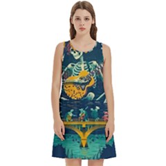 Grateful Dead Singing Skeleton Round Neck Sleeve Casual Dress With Pockets by Bedest