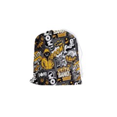 Boom Bang Art Crazy Drawing Graffiti Hello Retro Sayings Yellow Drawstring Pouch (small) by Bedest