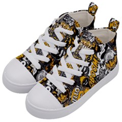 Boom Bang Art Crazy Drawing Graffiti Hello Retro Sayings Yellow Kids  Mid-top Canvas Sneakers by Bedest