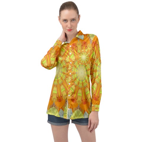 Sunshine-sunny-sun-abstract-yellow - Long Sleeve Satin Shirt by Ravend