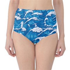 Storm Waves Seamless Pattern Raging Ocean Water Sea Wave Vintage Japanese Storms Print Illustration Classic High-waist Bikini Bottoms by Ket1n9