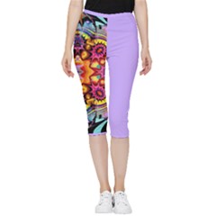 Pink Florales Muster Inside Out Lightweight Velour Capri Leggings  by 2607694c