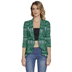 Christmas Knit Digital Women s 3/4 Sleeve Ruffle Edge Open Front Jacket by Mariart