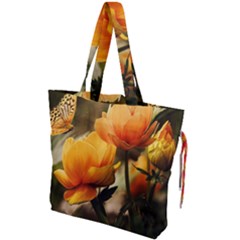 Yellow Butterfly Flower Drawstring Tote Bag by Azkajaya