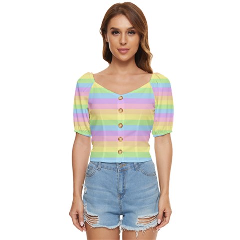 Cute Pastel Rainbow Stripes Button Up Blouse by Ket1n9