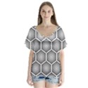 Halftone Tech Hexagons Seamless Pattern V-Neck Flutter Sleeve Top View1