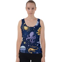 Marine Seamless Pattern Thin Line Memphis Style Velvet Tank Top by Ket1n9