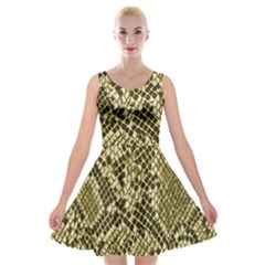 Yellow Snake Skin Pattern Velvet Skater Dress by Ket1n9