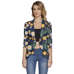Flower Grey Pattern Floral Women s 3/4 Sleeve Ruffle Edge Open Front Jacket by Dutashop