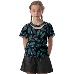 Leaves Pattern Abstract Blade Kids  Front Cut T-shirt by Loisa77