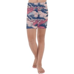 Waves Ocean Sea Water Pattern Rough Seas Digital Art Nature Nautical Kids  Lightweight Velour Capri Yoga Leggings by Bedest