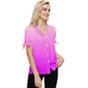 Gradient Pink - Pastel Yellow Pink Rosa Bow Sleeve Button Up Top View3