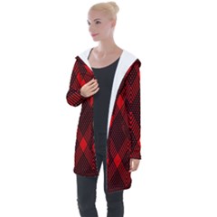 Pattern Red Black, Longline Hooded Cardigan by 2607694c