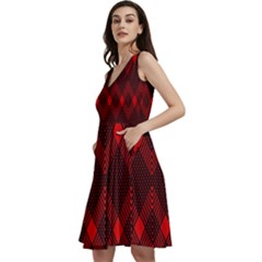 Pattern Red Black, Sleeveless V-neck Skater Dress With Pockets by 2607694c