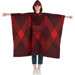 Pattern Red Black, Women s Hooded Rain Ponchos by 2607694c