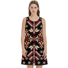 Vector Illustration Of Ukrainian Folk Seamless Pattern Ethnic Ornament Border Element Traditional Round Neck Sleeve Casual Dress With Pockets by Bedest