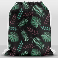 Tropical Leaves Pattern Drawstring Bag (large) by Hannah976
