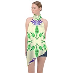 Thistle Flower Purple Thorny Flora Halter Asymmetric Satin Top by Bajindul