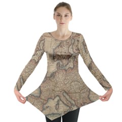 Old Vintage Classic Map Of Europe Long Sleeve Tunic  by Paksenen