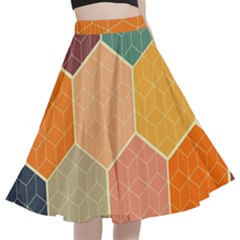 Abstract Hex Hexagon Grid Pattern Honeycomb A-line Full Circle Midi Skirt With Pocket by Proyonanggan
