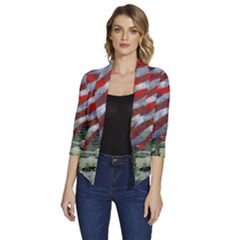 Usa United States Of America Images Independence Day Women s Draped Front 3/4 Sleeve Shawl Collar Jacket by Ket1n9