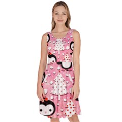 Cute Penguin Pattern Knee Length Skater Dress With Pockets by Loisa77