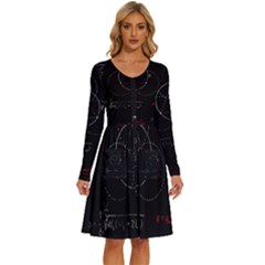 Math Board Circuit Circuits Computer Shield Tech Technology Long Sleeve Dress With Pocket by Loisa77