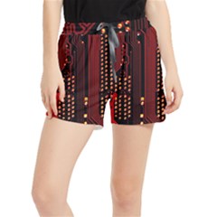 Red Circuit Board Texture Red Circuit Digital Texture Circuit Board Red Technology Women s Runner Shorts by Loisa77
