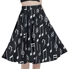 Chalk Music Notes Signs Seamless Pattern A-line Full Circle Midi Skirt With Pocket by Ravend