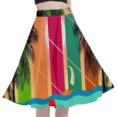 Digital Graphic Clip Art Beach A-line Full Circle Midi Skirt With Pocket by Proyonanggan