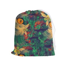Illustrations Color Cat Flower Abstract Textures Orange Drawstring Pouch (xl) by anzea