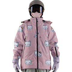Cute Cat Cartoon Doodle Seamless Pink Pattern Women s Zip Ski And Snowboard Waterproof Breathable Jacket by Grandong