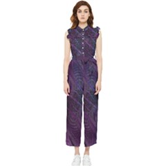 Feather Pattern Texture Form Women s Frill Top Chiffon Jumpsuit by Grandong