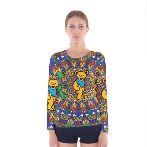 Dead Dancing Bears Grateful Dead Pattern Women s Long Sleeve T-shirt by Grandong