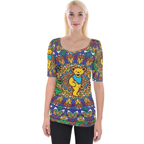 Dead Dancing Bears Grateful Dead Pattern Wide Neckline T-shirt by Grandong