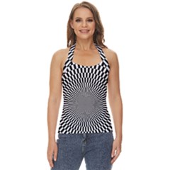 Circles Checkered Abstract Abstraction Art Basic Halter Top by Loisa77