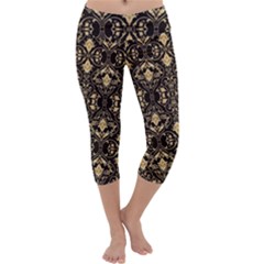 Vintage Batik Art Architecture Pattern Capri Yoga Leggings by Ravend
