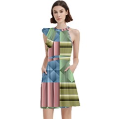 Patchwork Tile Pattern Mosaic Cocktail Party Halter Sleeveless Dress With Pockets by Loisa77
