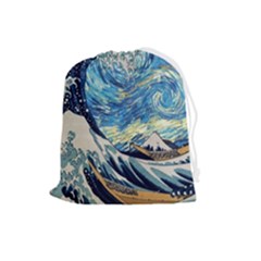 The Great Wave Of Kanagawa Painting Drawstring Pouch (large) by Perong