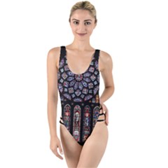 Chartres Cathedral Notre Dame De Paris Stained Glass High Leg Strappy Swimsuit by Grandong