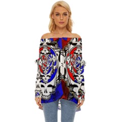 The Grateful Dead Off Shoulder Chiffon Pocket Shirt by Grandong