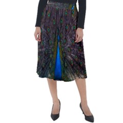 Bird Peacock Feathers Classic Velour Midi Skirt  by Perong