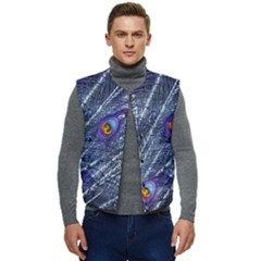 Peacock Bird Feathers Coloured Plumage Men s Button Up Puffer Vest	 by Perong