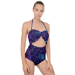Realistic Night Sky Poster With Constellations Scallop Top Cut Out Swimsuit by Ket1n9