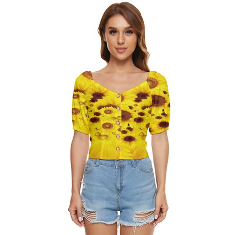 Beautiful Sunflowers Button Up Blouse by Ket1n9