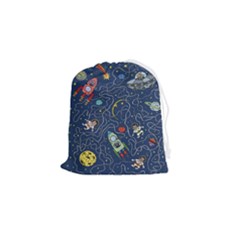 Cat Space Astronaut Rocket Maze Drawstring Pouch (small) by Perong