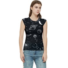 Black Space Drawing Art Planet Drawing Stars Black Space Galaxy Outer Space Women s Raglan Cap Sleeve T-shirt by Perong