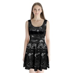 Black Space Drawing Art Planet Drawing Stars Black Space Galaxy Outer Space Split Back Mini Dress  by Perong