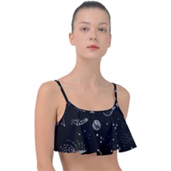Black Space Drawing Art Planet Drawing Stars Black Space Galaxy Outer Space Frill Bikini Top by Perong